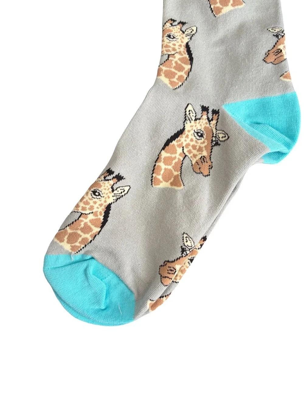 Giraffe Novelty Crew Socks Gray Turquoise